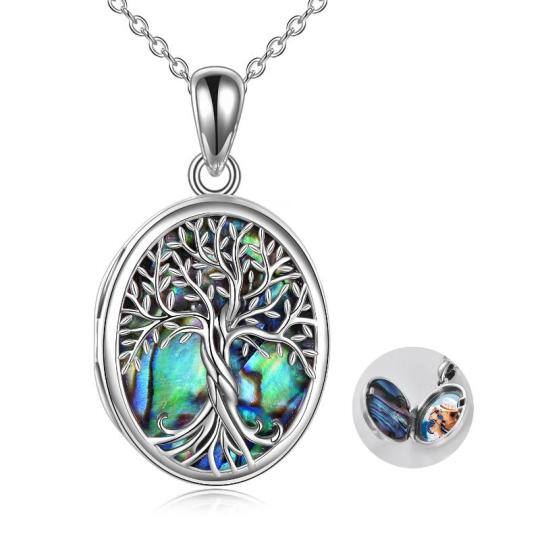 Collana con medaglione personalizzato in argento sterling con crostacei Abalone e albero della vita