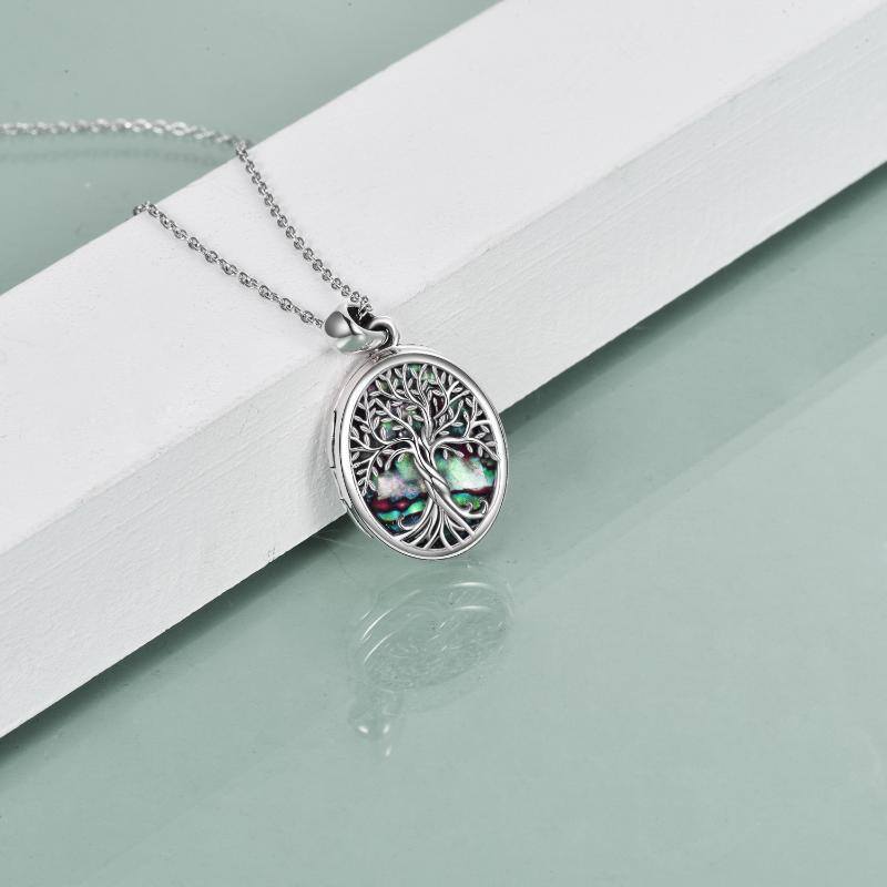 Plata de ley Abalone Shellfish Árbol de la Vida Personalizada Foto Locket Collar-3