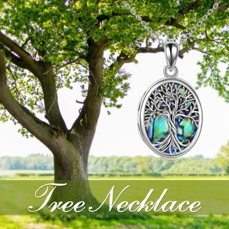 Sterling Silver Abalone Shellfish Tree Of Life Personalized Photo Locket Necklace-6