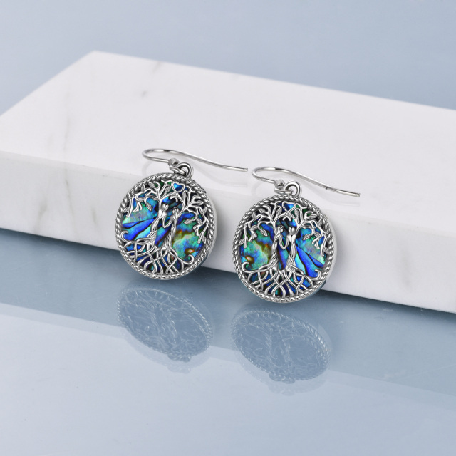 Sterling Silver Abalone Shellfish Tree Of Life & Sisters Drop Earrings-3