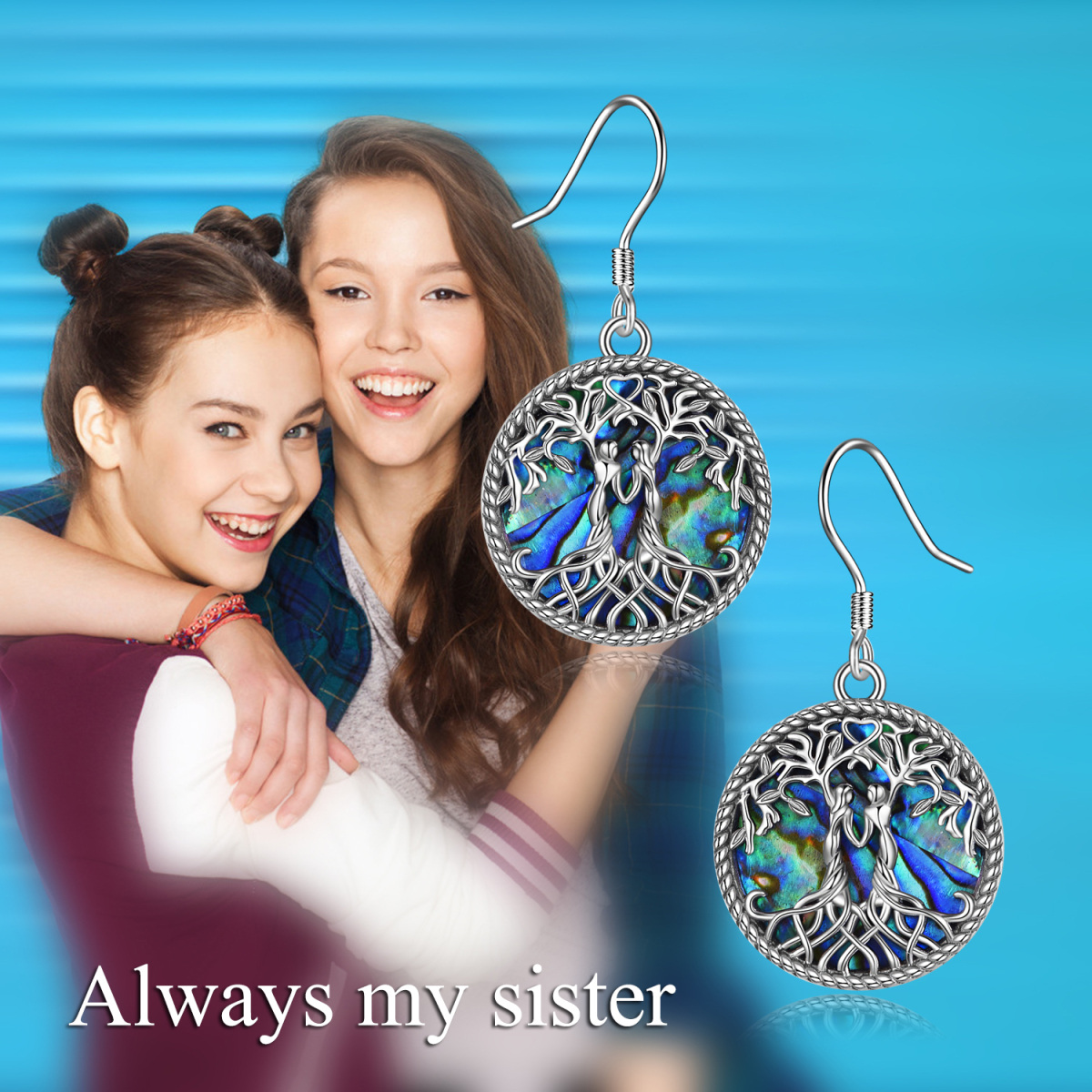 Sterling Silver Abalone Shellfish Tree Of Life & Sisters Drop Earrings-6