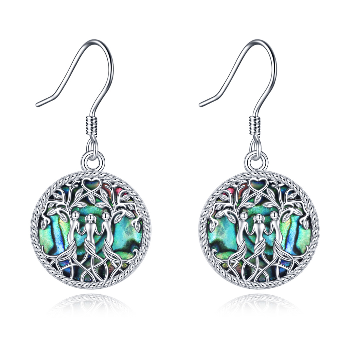 Boucles d'oreilles pendantes en argent sterling avec coquillages d'ormeau et arbre de vie pour femmes-1