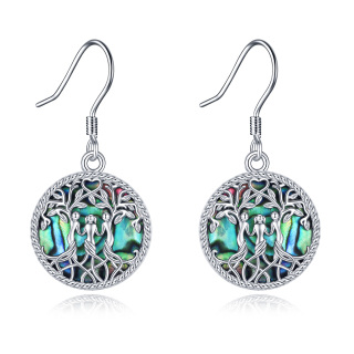 Sterling Silver Abalone Shellfish Tree Of Life Sisters Drop Earrings for Women-2