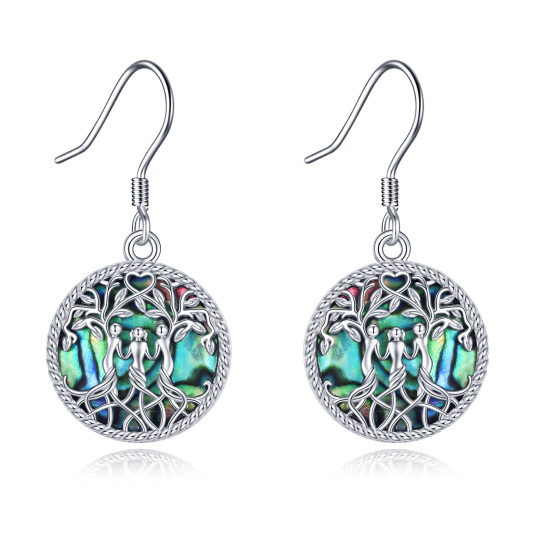 Brincos pendentes de prata esterlina Abalone Shellfish Tree Of Life Sisters para mulheres