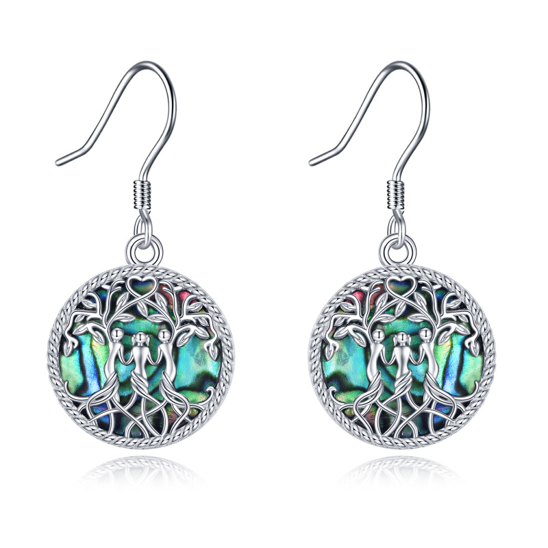 Brincos pendentes de prata esterlina Abalone Shellfish Tree Of Life Sisters para mulheres-9