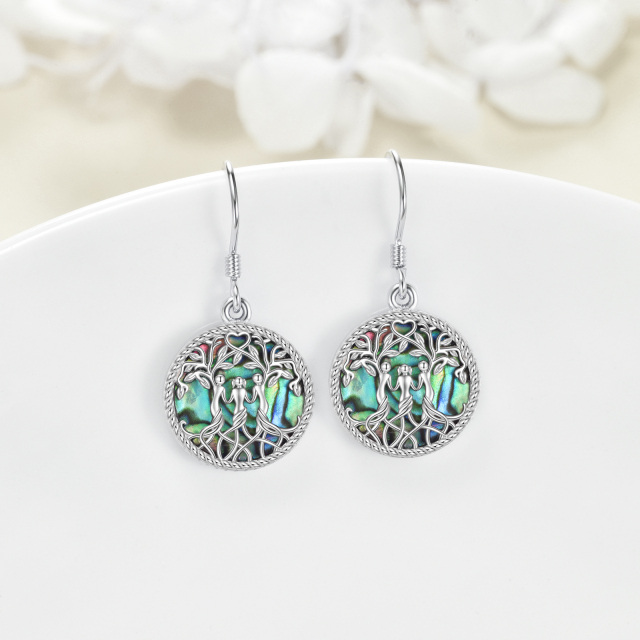 Brincos pendentes de prata esterlina Abalone Shellfish Tree Of Life Sisters para mulheres-3