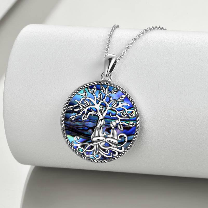 Sterling Silver Abalone Shellfish Tree Of Life & Sisters Pendant Necklace-3