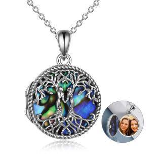 Sterling Silver Abalone Shellfish Tree Of Life & Sisters Personalized Photo Locket Necklace-45