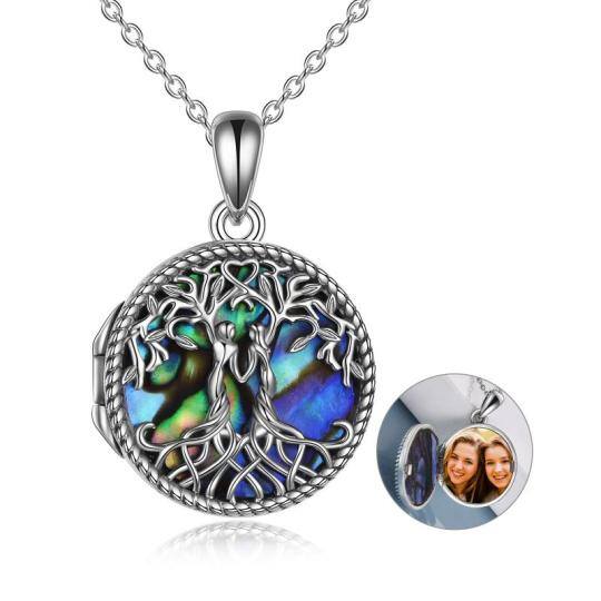 Collana con medaglione in argento sterling con crostacei Abalone, albero della vita e sorelle, con foto personalizzata