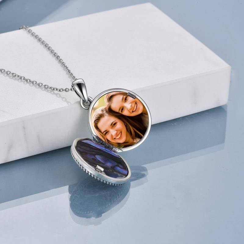 Collar con medallón con foto personalizado de hermanas del árbol de la vida de mariscos de abulón de plata de ley-3