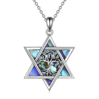 Sterling Silver Abalone Shellfish Tree Of Life & Star Of David Pendant Necklace-15