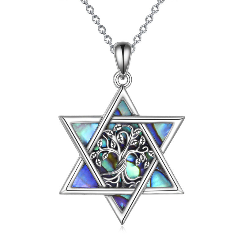 Sterling Silver Abalone Shellfish Tree Of Life & Star Of David Pendant Necklace-8