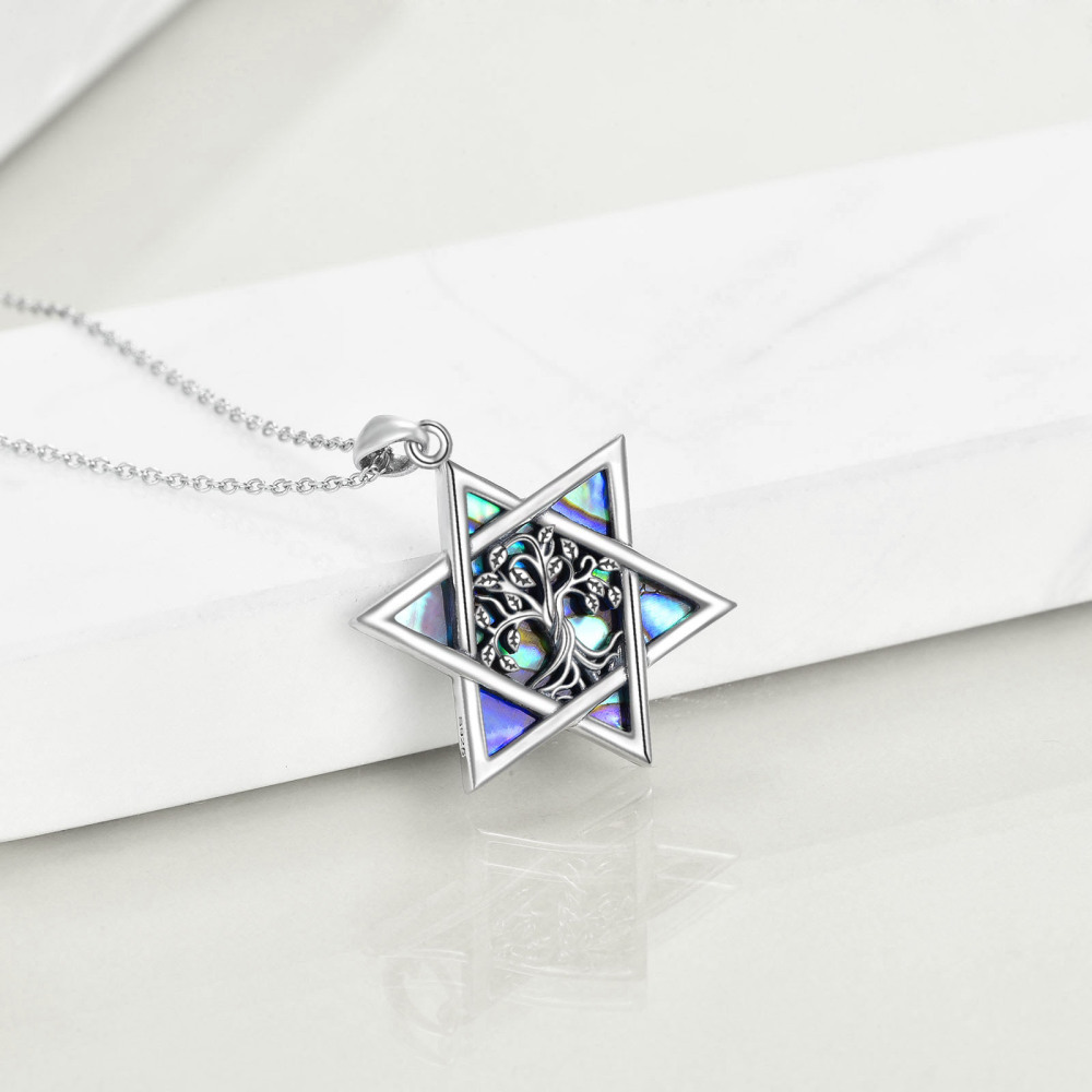 Sterling Silver Abalone Shellfish Tree Of Life & Star Of David Pendant Necklace-5