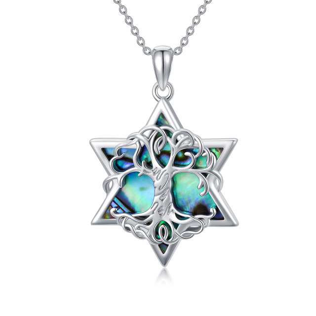 Sterling Silver Abalone Shellfish Tree Of Life & Star Of David Pendant Necklace-3