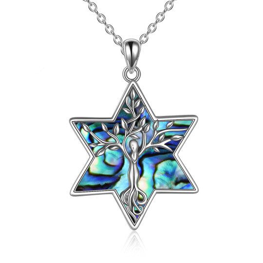 Collana da donna con ciondolo albero della vita e stella di David in argento sterling con crostacei abalone