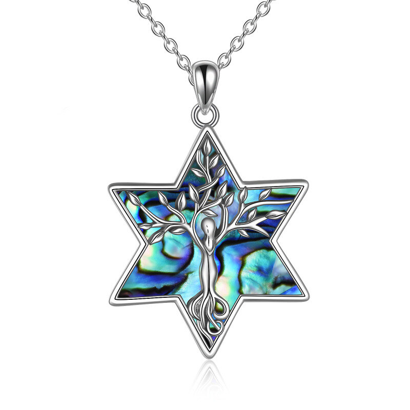 Sterling Silver Abalone Shellfish Tree Of Life & Star Of David Pendant Necklace For Women-1