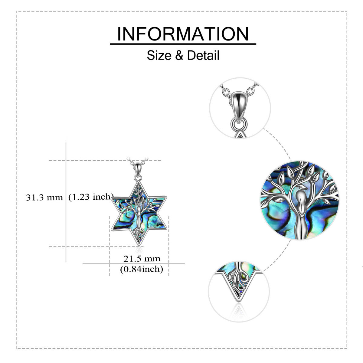 Sterling Silver Abalone Shellfish Tree Of Life & Star Of David Pendant Necklace For Women-5