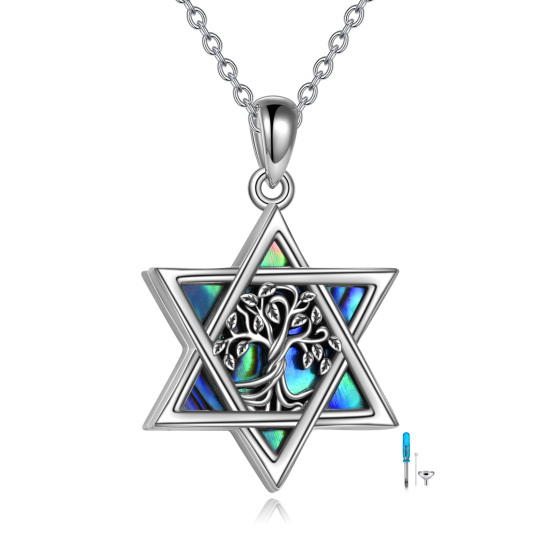 Collar de plata de ley Abalone Shellfish Tree Of Life & Star Of David Urn