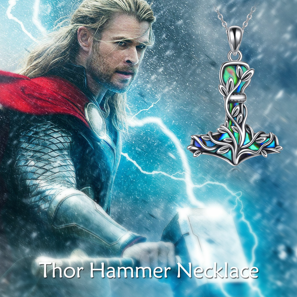 Collier pendentif en argent sterling avec pendentif en forme d'ormeau, coquillages, arbre de vie, marteau de Thor-3