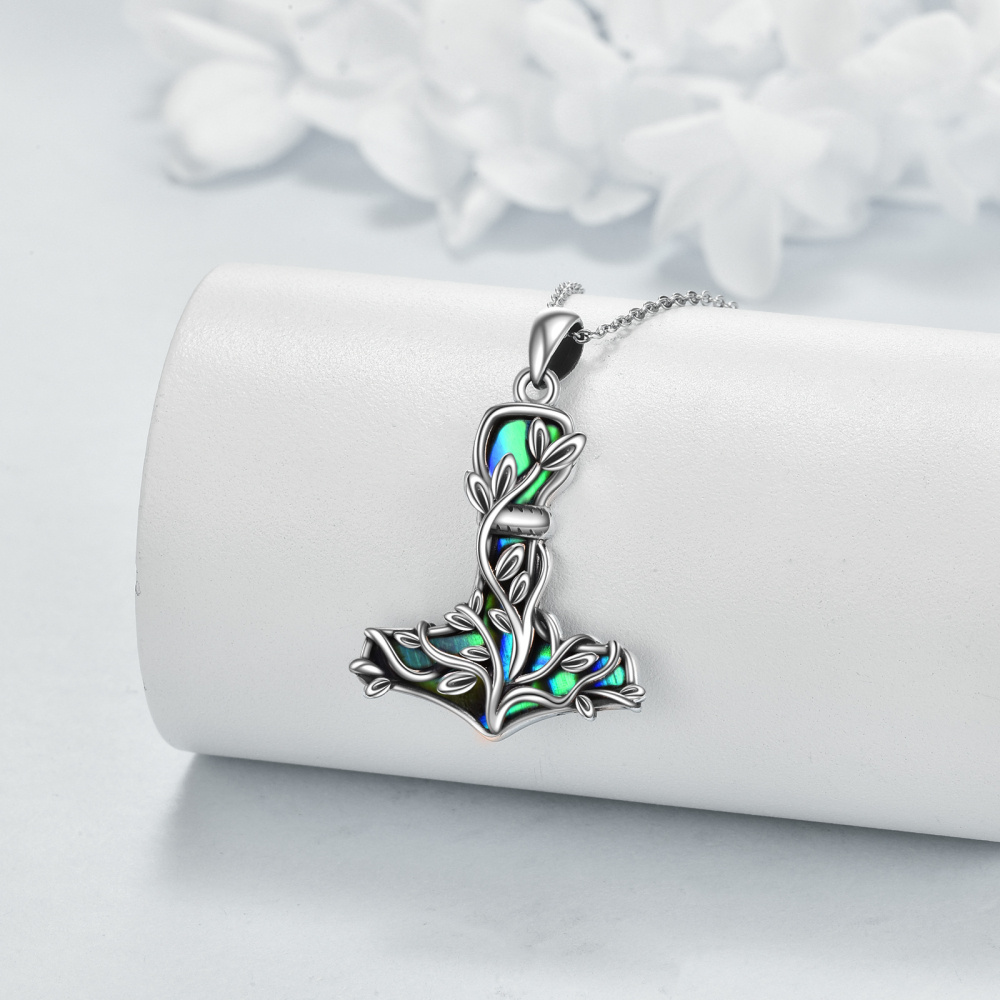 Collier pendentif en argent sterling avec pendentif en forme d'ormeau, coquillages, arbre de vie, marteau de Thor-4