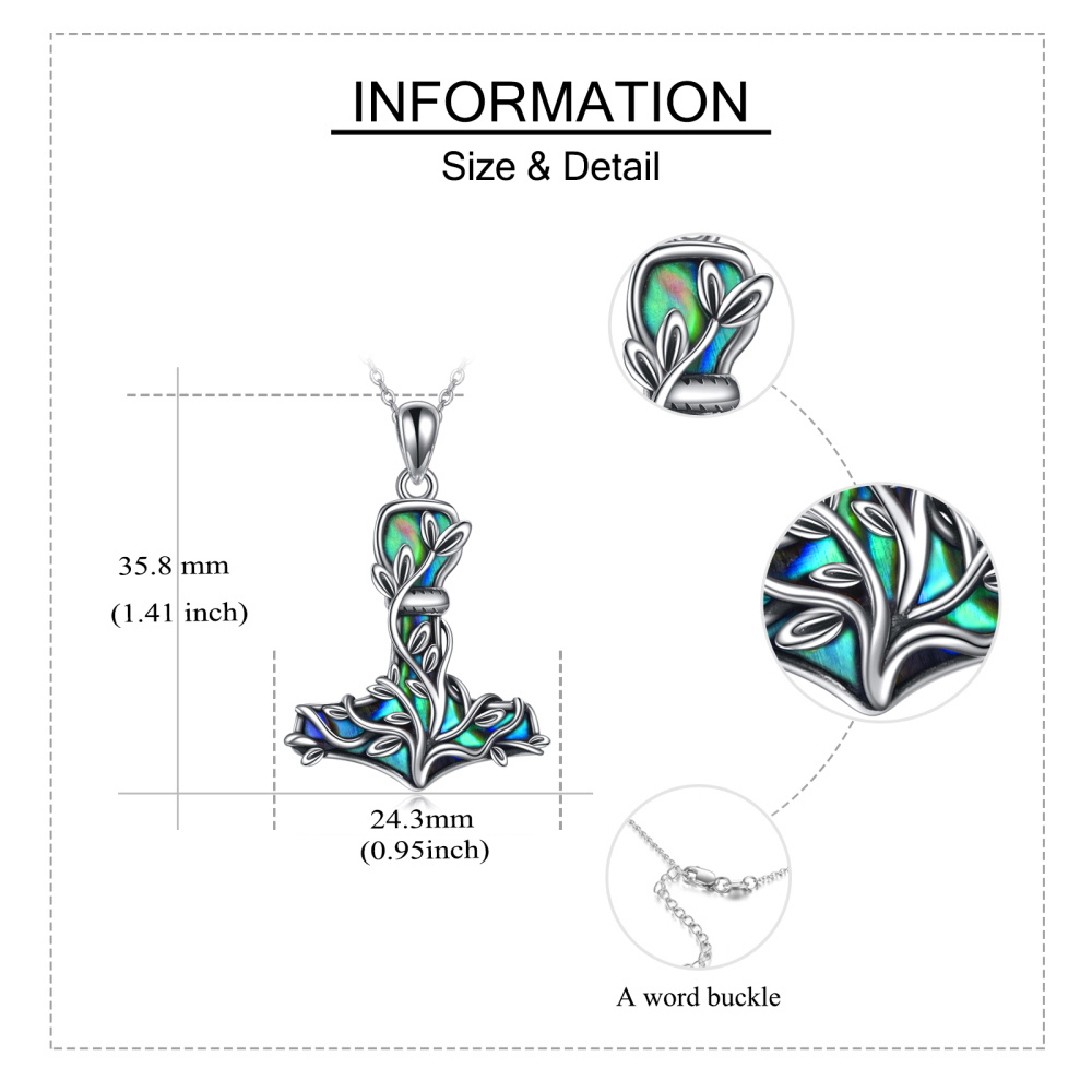 Collier pendentif en argent sterling avec pendentif en forme d'ormeau, coquillages, arbre de vie, marteau de Thor-6