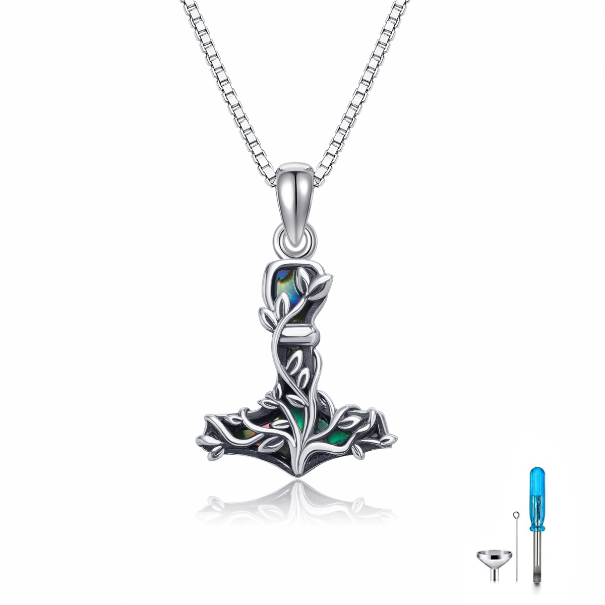 Collar de plata de ley Abalone Shellfish Tree Of Life & Thor's Hammer Urn-1