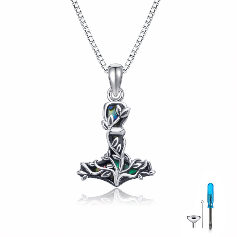 Collar de plata de ley Abalone Shellfish Tree Of Life & Thor's Hammer Urn-14