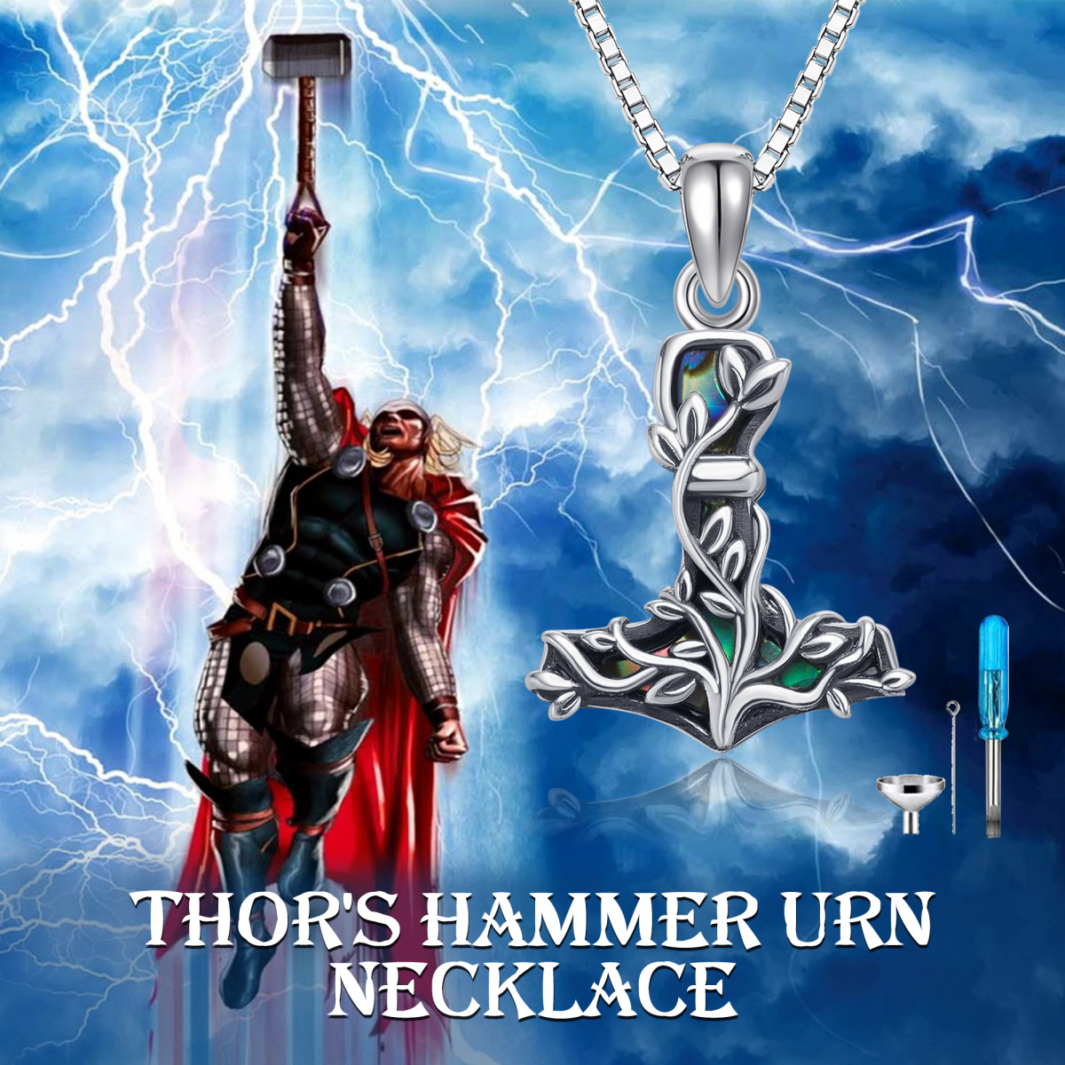 Collar de plata de ley Abalone Shellfish Tree Of Life & Thor's Hammer Urn-6