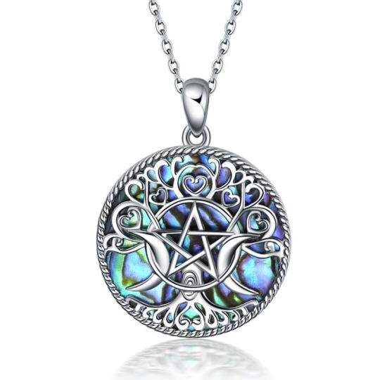 Collana con ciondolo della dea della luna e albero della vita in argento sterling con conchiglie abalone