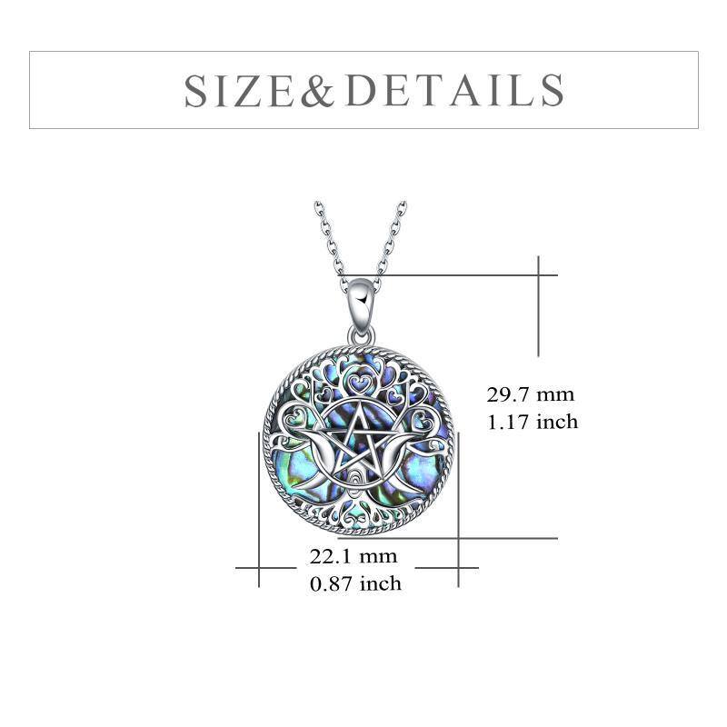 Sterling Silver Abalone Shellfish Tree Of Life & Triple Moon Goddess Pendant Necklace-6