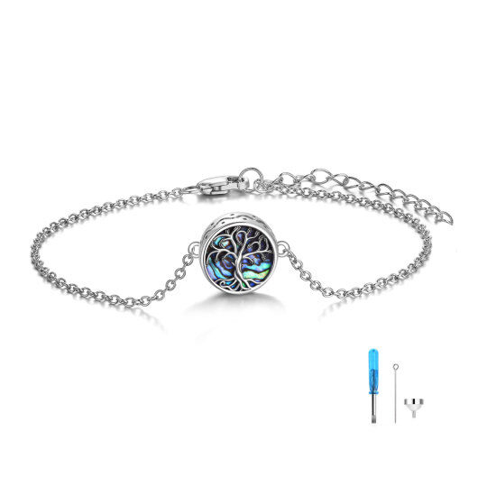 Bracciale con urna per le ceneri in argento sterling, conchiglia Abalone e albero della vita