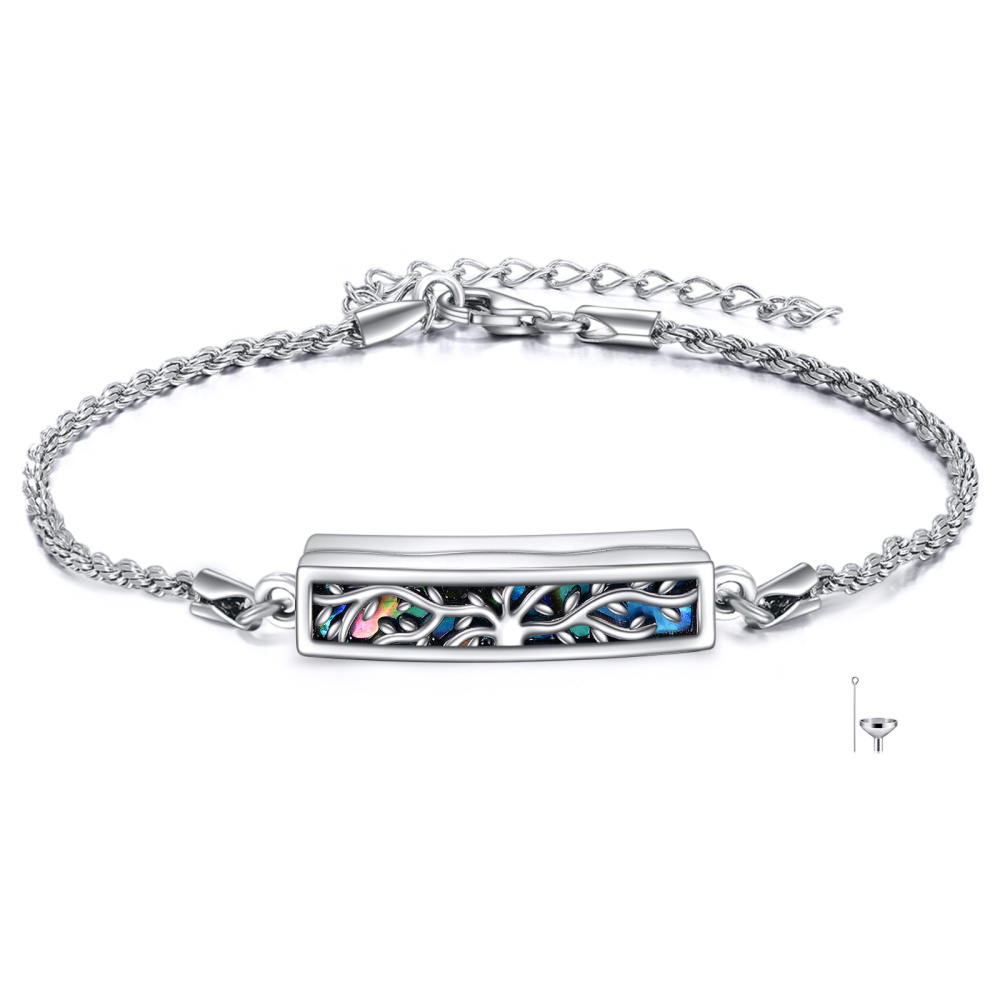 Bracciale con urna per le ceneri in argento sterling con conchiglia Abalone e albero della-1