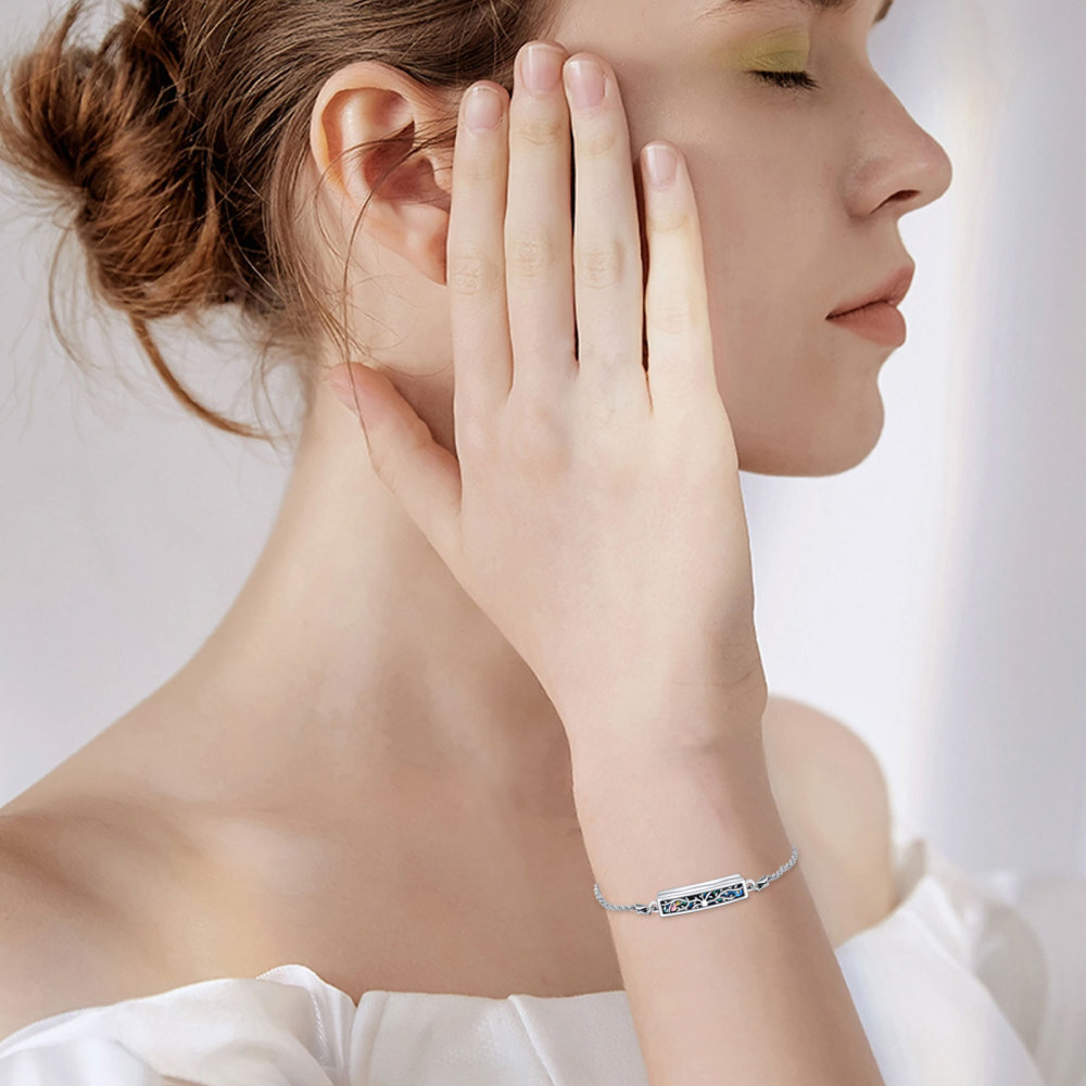 Bracciale con urna per le ceneri in argento sterling con conchiglia Abalone e albero della-2