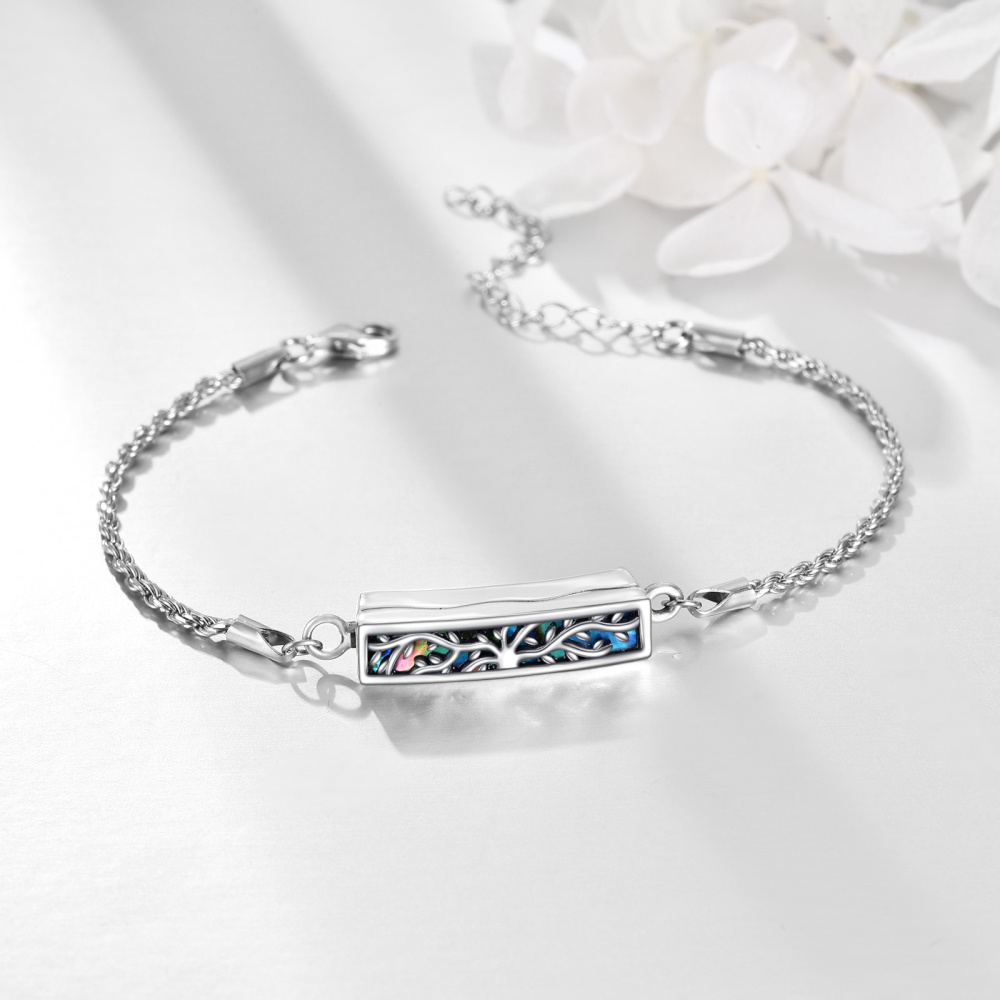Bracciale con urna per le ceneri in argento sterling con conchiglia Abalone e albero della-3