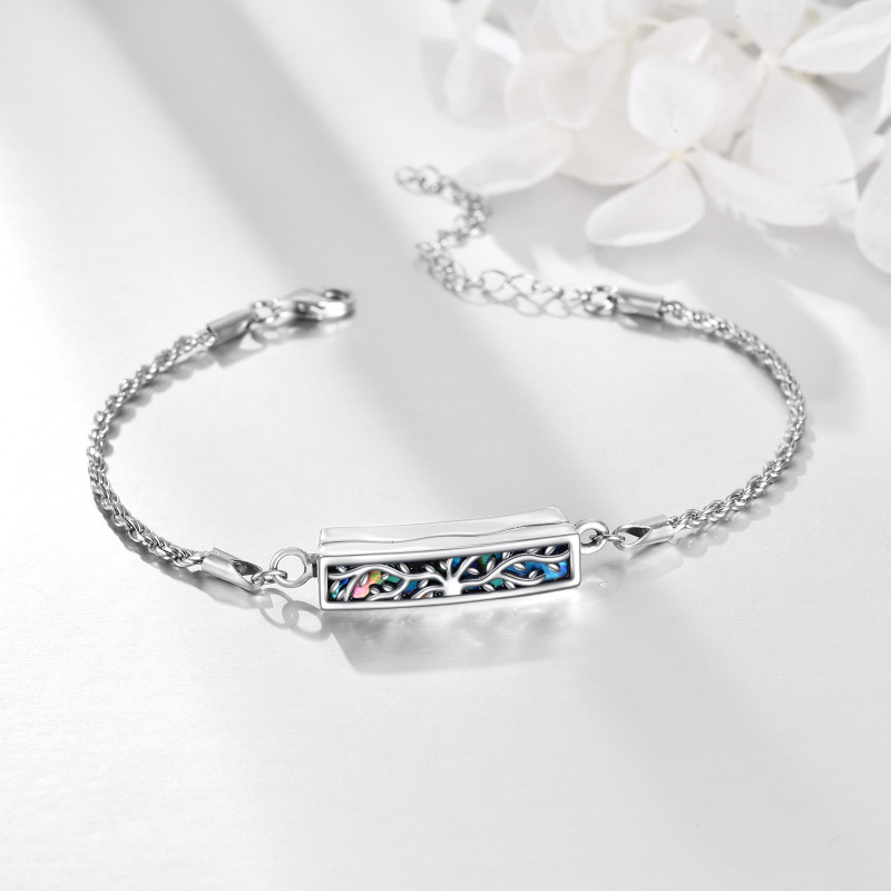 Pulsera de plata de ley con conchas de abalón Árbol de la vida Urna para cenizas para muje-3