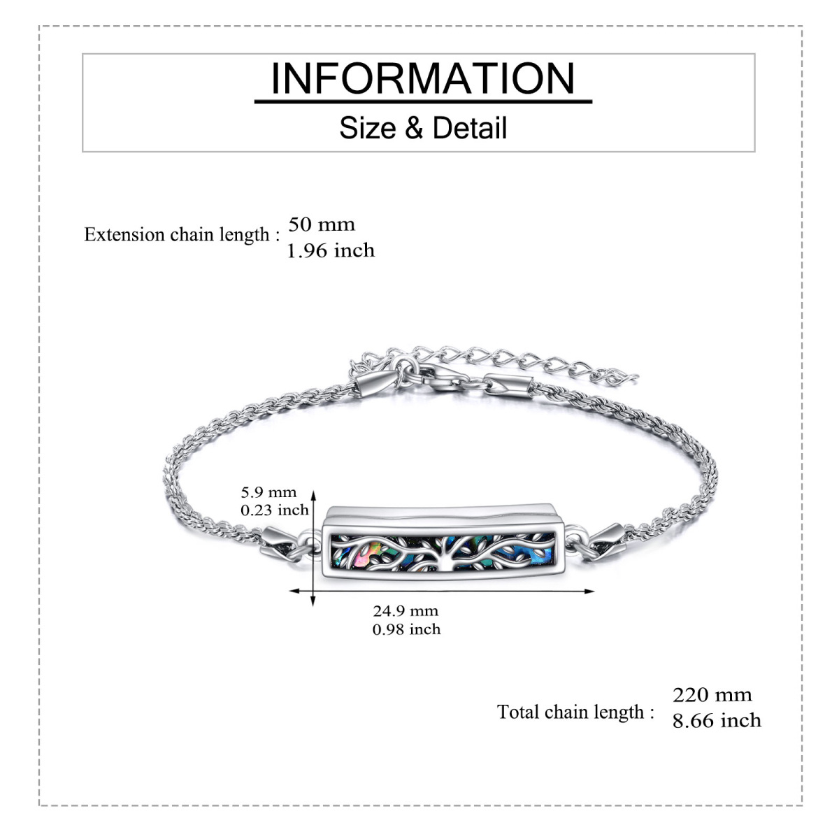 Pulsera de urna de plata de ley con forma de árbol de la vida y concha de abulón para cenizas de mujer-5