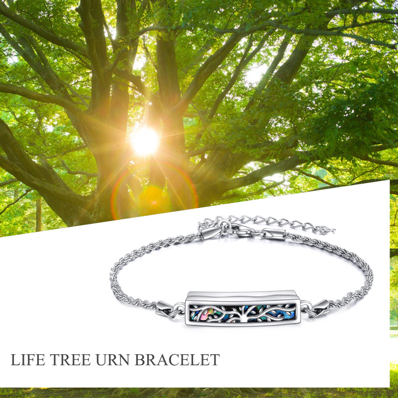 Pulsera de plata de ley con conchas de abalón Árbol de la vida Urna para cenizas para muje-6