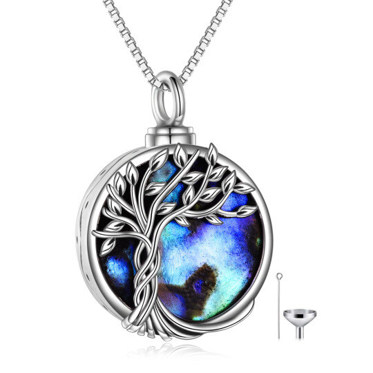 Collar de plata de ley Abalone Shellfish Tree Of Life Urn para cenizas con cadena de caja