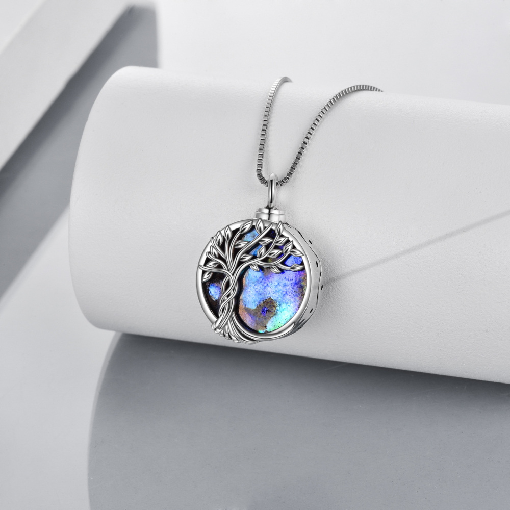 Sterling Silver Abalone Shellfish Tree Of Life Urn Necklace for Ashes with Box Chain-3