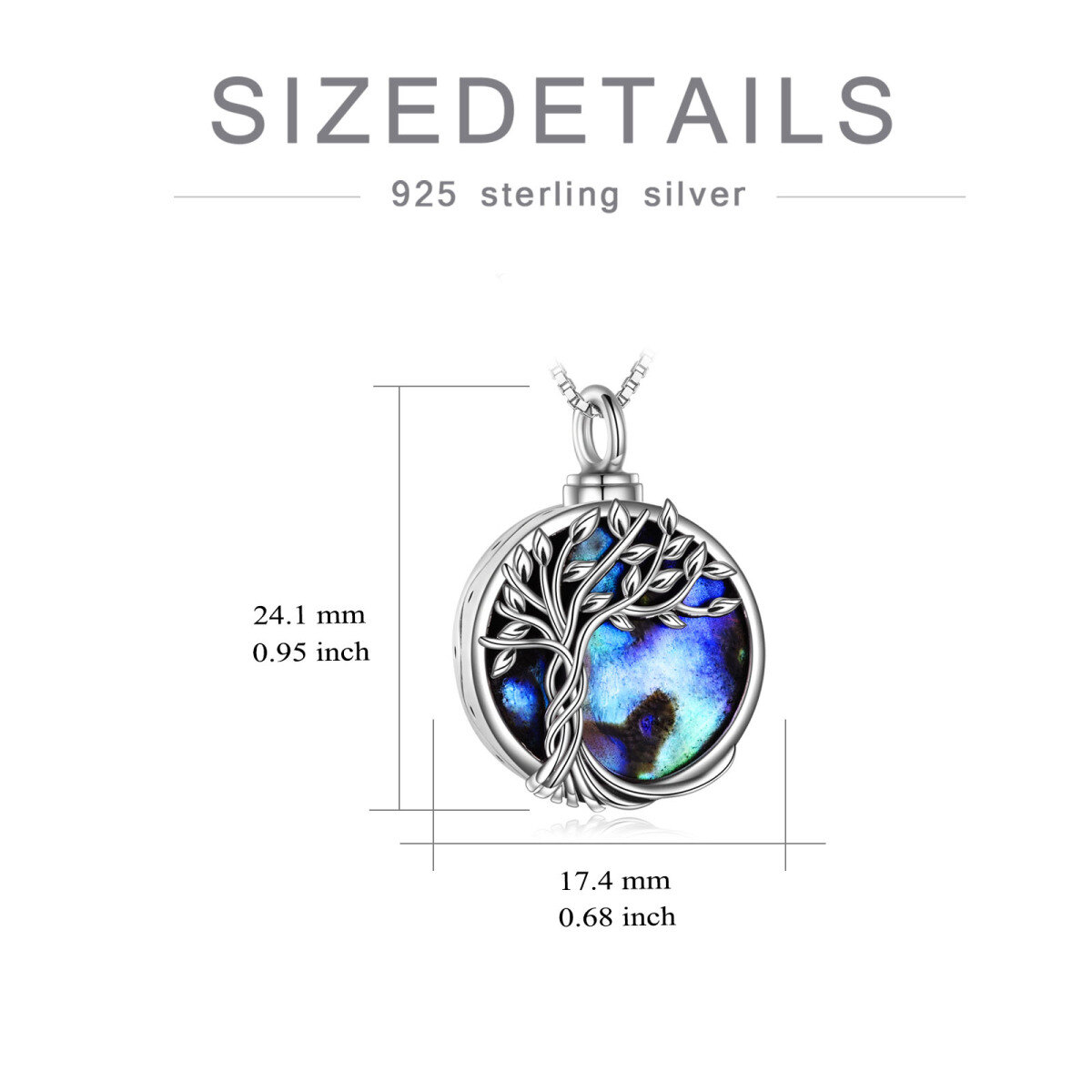 Sterling Silver Abalone Shellfish Tree Of Life Urn Necklace for Ashes with Box Chain-5