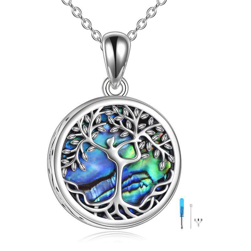 Plata de ley Abalone Shellfish Tree Of Life Urna collar con palabra grabada-1