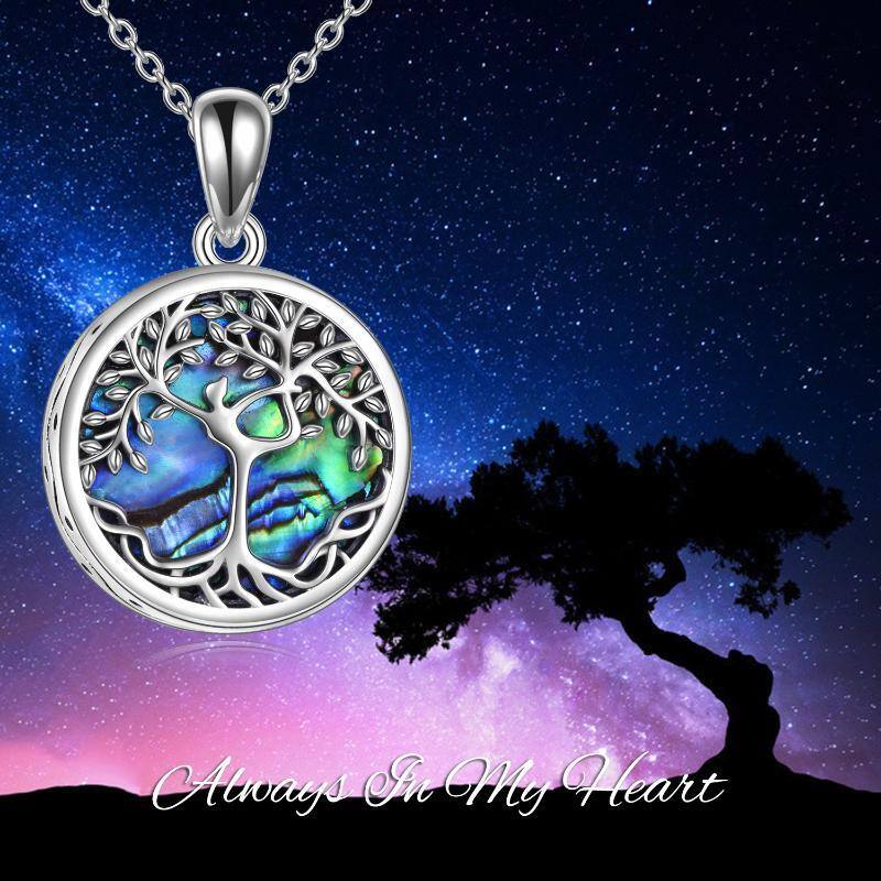 Plata de ley Abalone Shellfish Tree Of Life Urna collar con palabra grabada-6