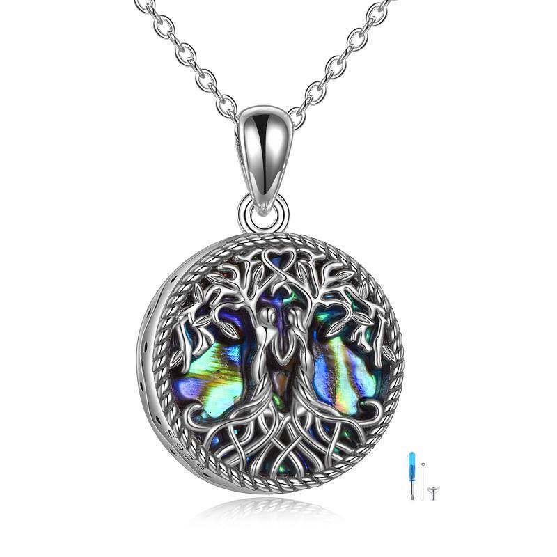 Sterling Silber Abalone Shellfish Baum des Lebens Urne Halskette für Asche-1