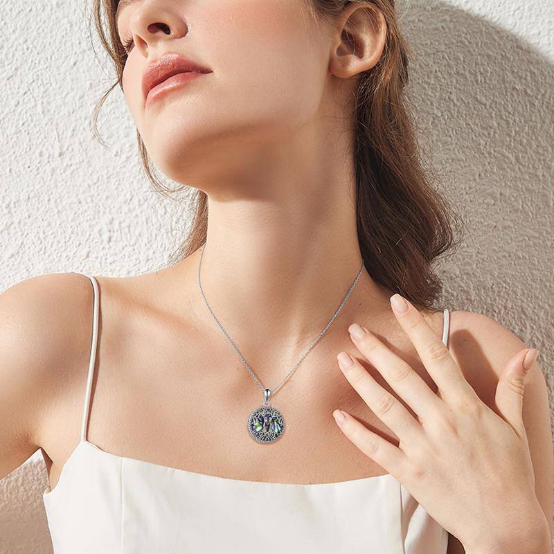 Collana con urna per le ceneri in argento sterling, conchiglia di Abalone e albero della vita-2