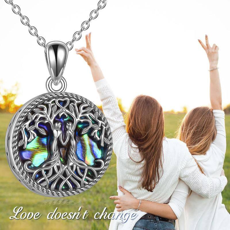 Collana con urna per le ceneri in argento sterling, conchiglia di Abalone e albero della vita-6