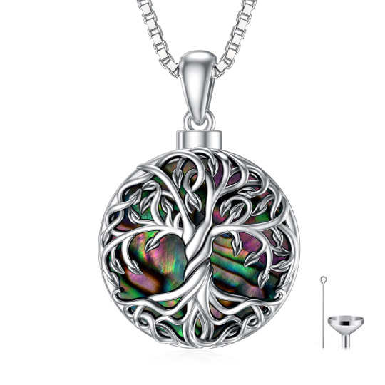 Collana con urna per le ceneri in argento sterling, conchiglia di Abalone e albero della vita