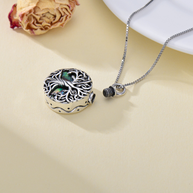 Collana con urna per le ceneri in argento sterling, conchiglia di Abalone e albero della vita-5