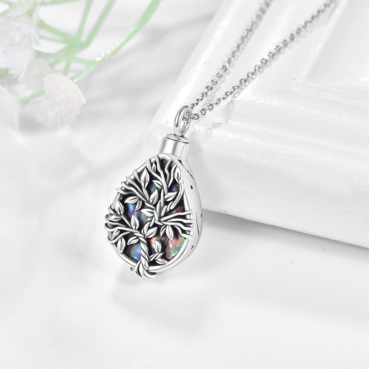 Sterling Silver Abalone Shellfish Tree Of Life Urn Necklace for Ashes-4