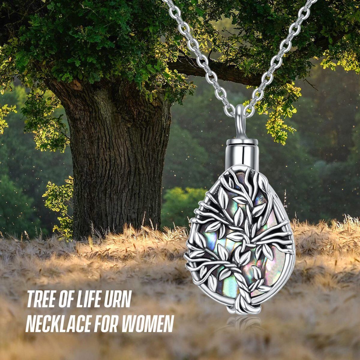 Sterling Silver Abalone Shellfish Tree Of Life Urn Necklace for Ashes-6