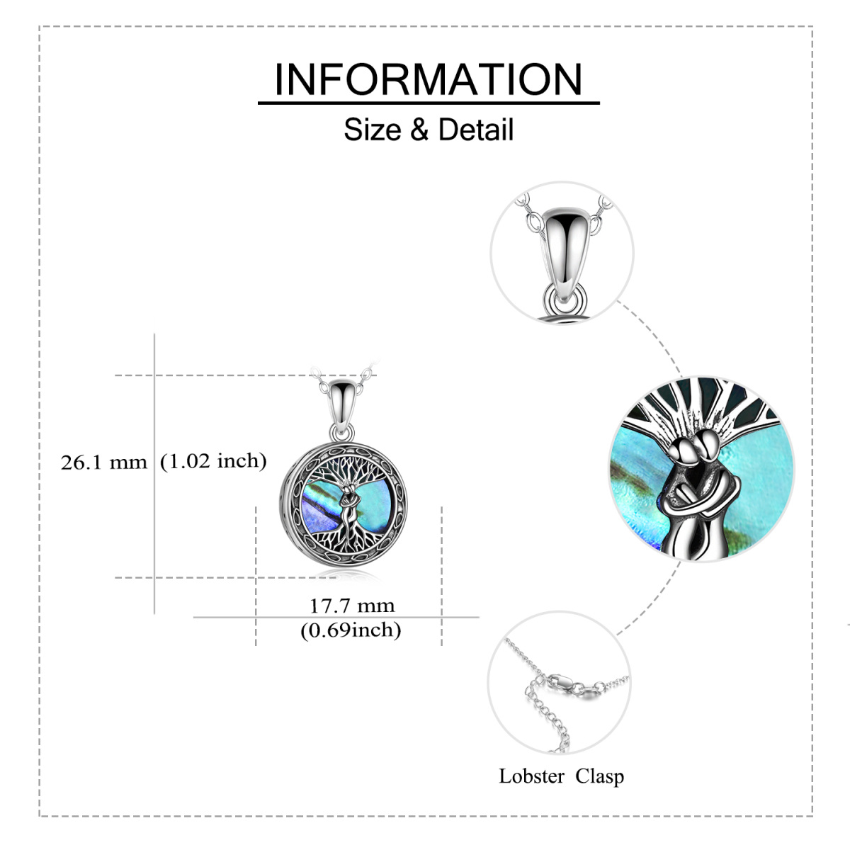 Plata de ley Abalone Shellfish Tree Of Life Urna collar con palabra grabada-4